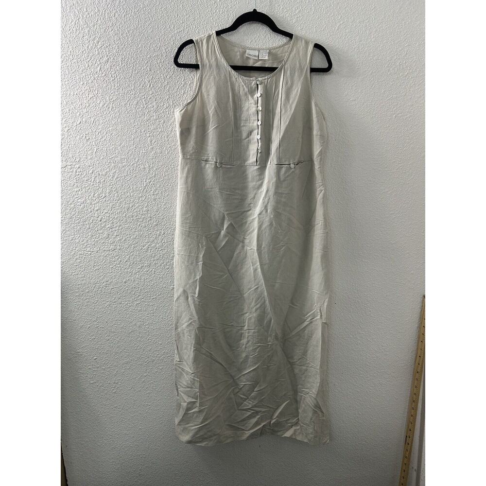 Cherokee Dress Womens Beige Size M Linen Blend Pullover Modest Pockets Buttons‎